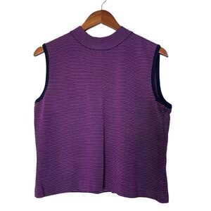 Vtg ST. John Sport By Marie Gray Knit Top Sleeveless Mock Neck Striped Purple M